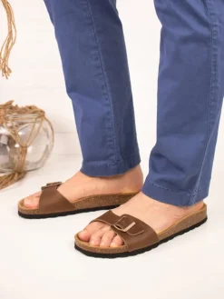 Leder-Pantoletten in Braun