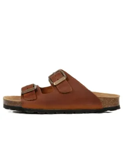 Leder-Pantoletten in Cognac