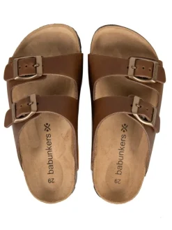 Leder-Pantoletten in Cognac