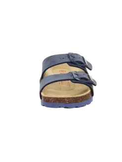 Leder-Pantoletten in Dunkelblau