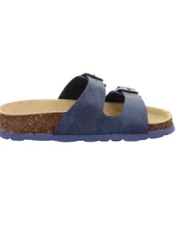 Leder-Pantoletten in Dunkelblau