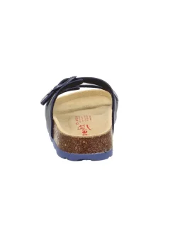 Leder-Pantoletten in Dunkelblau