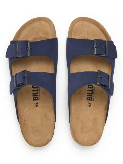 Leder-Pantoletten in Dunkelblau