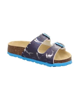 Leder-Pantoletten in Dunkelblau/ Hellblau