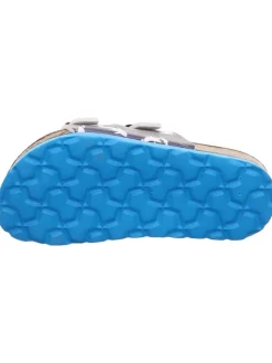 Leder-Pantoletten in Dunkelblau/ Hellblau