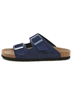 Leder-Pantoletten in Dunkelblau