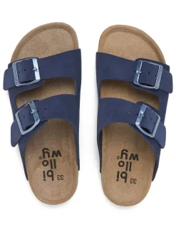 Leder-Pantoletten in Dunkelblau