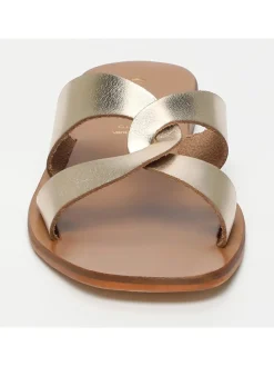 Leder-Pantoletten in Gold