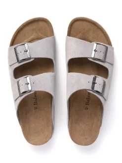 Leder-Pantoletten in Grau