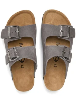 Leder-Pantoletten in Grau