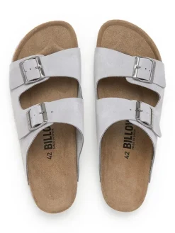 Leder-Pantoletten in Grau