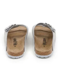 Leder-Pantoletten in Grau