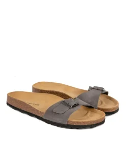 Leder-Pantoletten in Grau