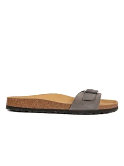 Leder-Pantoletten in Grau