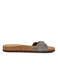 Leder-Pantoletten in Grau