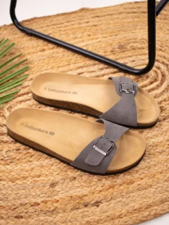 Leder-Pantoletten in Grau