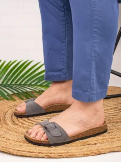 Leder-Pantoletten in Grau