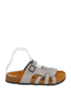 Leder-Pantoletten in Grau