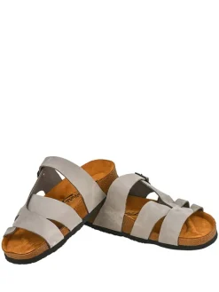 Leder-Pantoletten in Grau