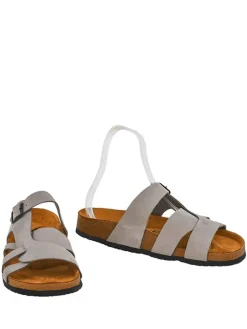 Leder-Pantoletten in Grau