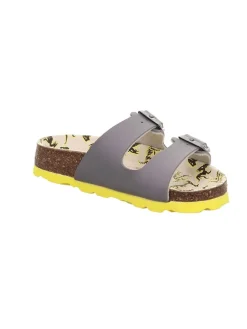 Leder-Pantoletten in Grau/ Gelb