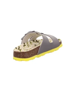 Leder-Pantoletten in Grau/ Gelb