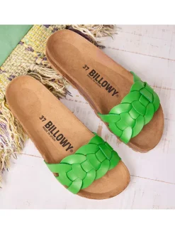 Leder-Pantoletten in Grün