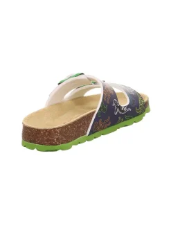 Leder-Pantoletten in Grün/ Dunkelblau