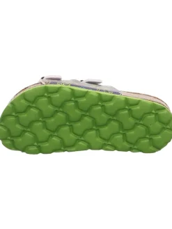 Leder-Pantoletten in Grün/ Dunkelblau