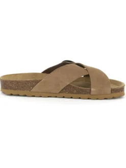 Leder-Pantoletten in Hellbraun