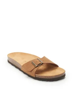 Leder-Pantoletten in Hellbraun