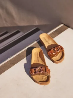 Leder-Pantoletten in Hellbraun