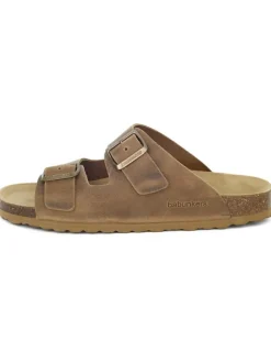 Leder-Pantoletten in Hellbraun