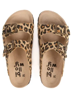 Leder-Pantoletten in Hellbraun