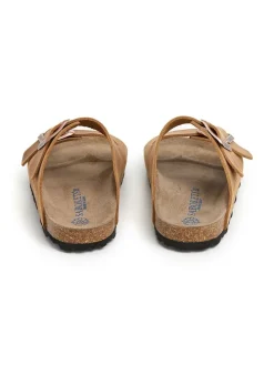 Leder-Pantoletten in Hellbraun