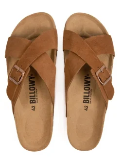 Leder-Pantoletten in Hellbraun