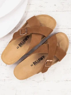 Leder-Pantoletten in Hellbraun