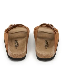 Leder-Pantoletten in Hellbraun