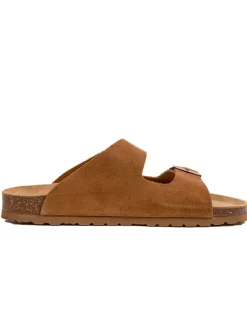 Leder-Pantoletten in Hellbraun