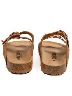 Leder-Pantoletten in Hellbraun