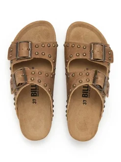 Leder-Pantoletten in Hellbraun