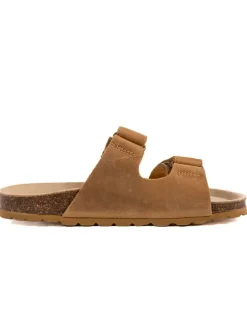 Leder-Pantoletten in Hellbraun