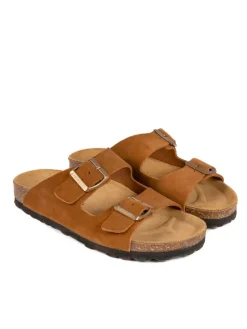 Leder-Pantoletten in Hellbraun