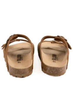 Leder-Pantoletten in Hellbraun