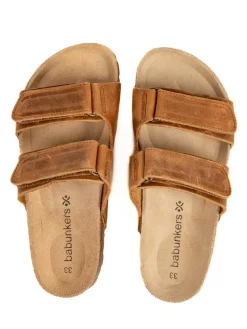 Leder-Pantoletten in Hellbraun