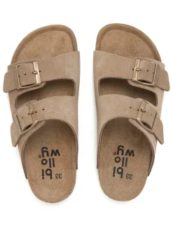 Leder-Pantoletten in Hellbraun