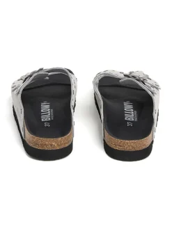 Leder-Pantoletten in Hellgrau