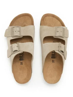 Leder-Pantoletten in Khaki