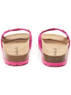 Leder-Pantoletten in Pink