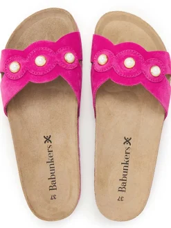 Leder-Pantoletten in Pink